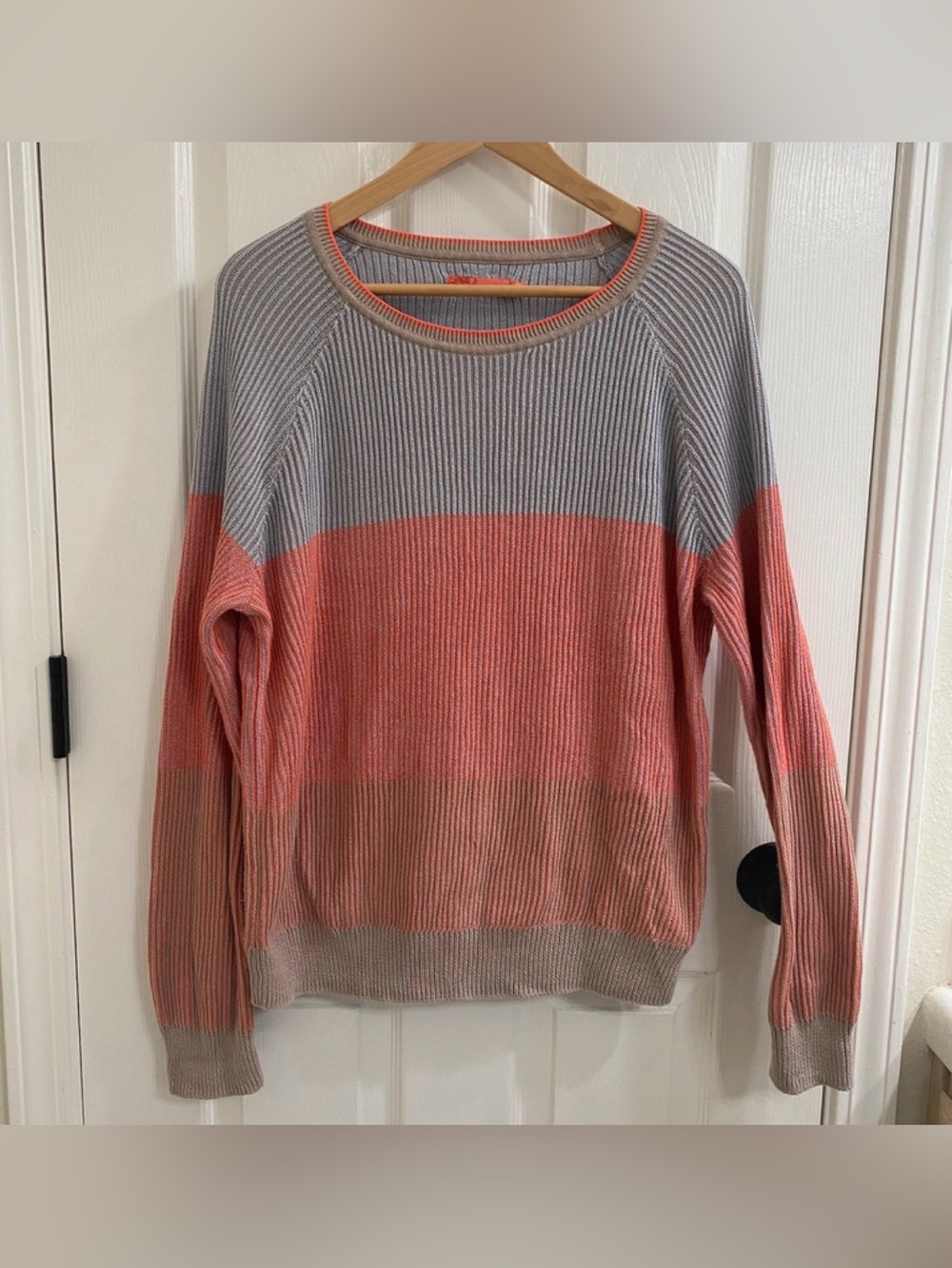 prAna Women’s M Organic Cotton Colorblock Ribbed Sweater Gray Coral